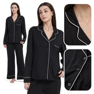 Piżamy damskie - PIŻAMA KOBIECA ELEGANCKA DWUCZĘŚCIOWA PRZEBRANIE DŁUGIE CZARNA BIAŁA BIZA L - miniaturka - grafika 1