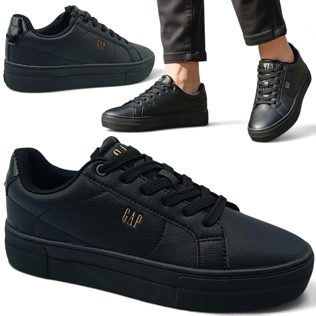 Sneakersy Damskie Sportowe GAP Sznurowane Półbuty na Platformie Czarne 36