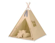 Namioty i tipi dla dzieci - Namiot TIPI dla dzieci + mata + poduszki + zawieszki pióra - beżowy - miniaturka - grafika 1