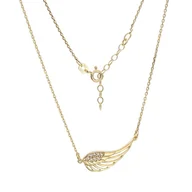 Naszyjniki - Srebrny naszyjnik pozłacany skrzydło anioła z cyrkoniami - miniaturka - grafika 1