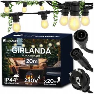 Girlanda Ogrodowa Świetlna LED 20m 21xE27 Komplet z Żarówkami Wodoszczelna - Lampy ogrodowe Girlanda Ogrodowa Świetlna LED 20m 21xE27 Komplet z Żarówkami Wodoszczelna - Lampy ogrodowe - miniaturka - grafika 1