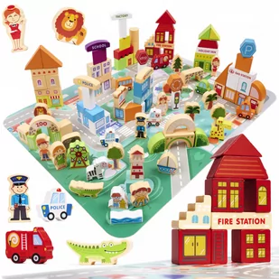 Klocki drewniane edukacyjne miasto puzzle 120el. - Układanki dla dzieci - miniaturka - grafika 1
