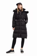 Płaszcze damskie - Desigual płaszcz 23WWEWAZ WOMAN WOVEN PADDED LONG OVERCOA damski kolor czarny zimowa - miniaturka - grafika 1