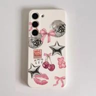 Etui i futerały do telefonów - TEMU Unikalna etui na telefon z błyszczącą kryształową kulą w różowym kokardzie i nadrukiem wiśni, kompatybilna z różnymi Samsung , idealna osłona i - miniaturka - grafika 1