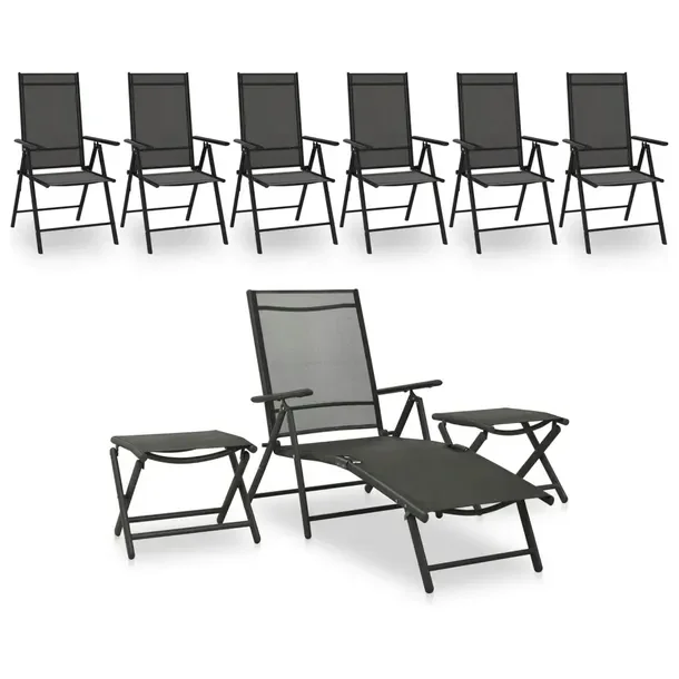 Zestaw Wypoczynkowy do Ogrodu Aluminiowy, Czarno-Antracytowy, 178x61,5x60 c