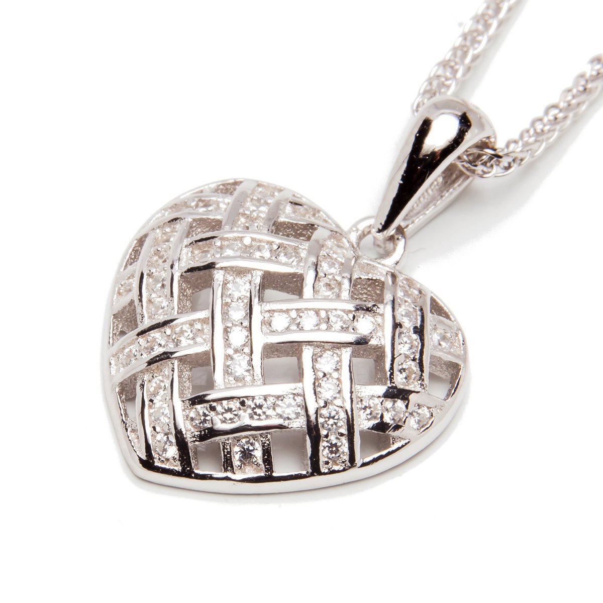 Srebrna Zawieszka Plecione Serce Z Cyrkoniami