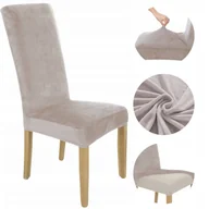 Pokrowce na meble - POKROWIEC NA KRZESŁO WYSOKIE OPARCIE CHŁODNY BEŻ WELUR ELASTYCZNY GRUBY - miniaturka - grafika 1
