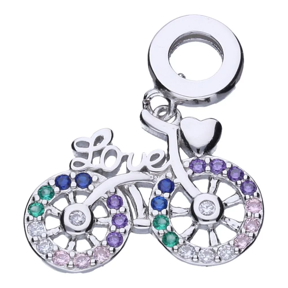 Pandora Valerio.pl Rodowany srebrny wiszący charms rower bicycle cyrkonie srebro 925 BEAD62 BEAD62