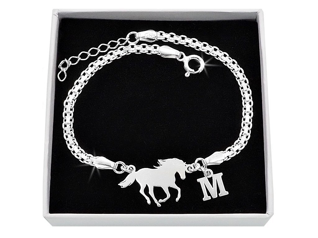 Bransoletka srebrna 925 bismark konik literka M