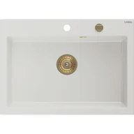 Zlewozmywaki - Mexen Elix zlewozmywak granitowy 1-komorowy 700 x 500 mm, biały, syfon złoty - 6526701005-20-G - miniaturka - grafika 1