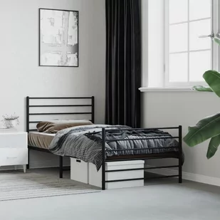 vidaXL Metalowa rama łóżka z wezgłowiem i zanóżkiem, czarna, 90x190 cm - Inne meble do sypialni - miniaturka - grafika 1