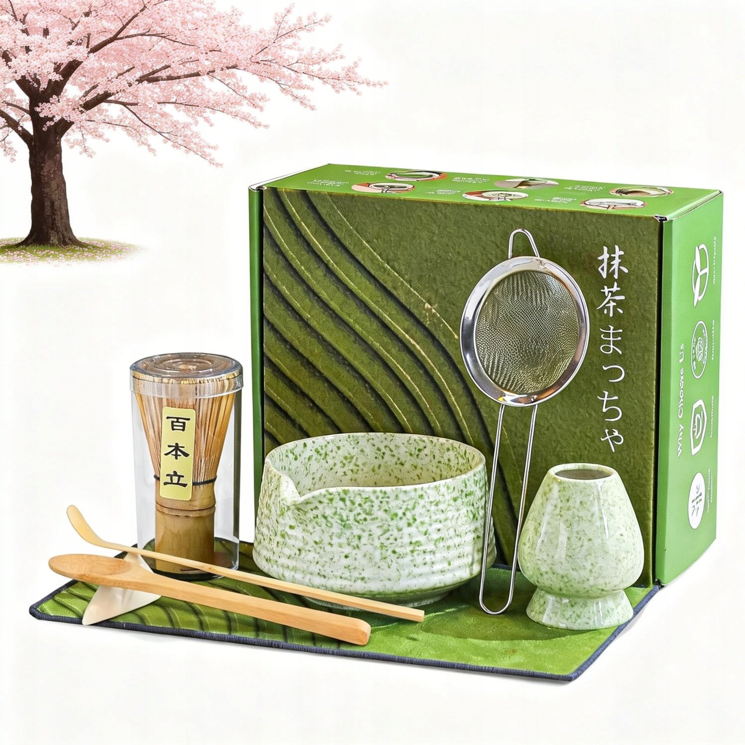 Zestaw Do Herbaty Matcha 8 Elementów Czara Z Wylewką Matcha Green