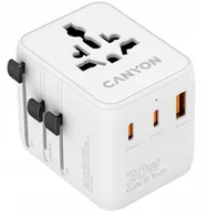 Ładowarki samochodowe - CANYON Travel Adapter OnTour 20 EU/UK/US/AUS 20W White - miniaturka - grafika 1