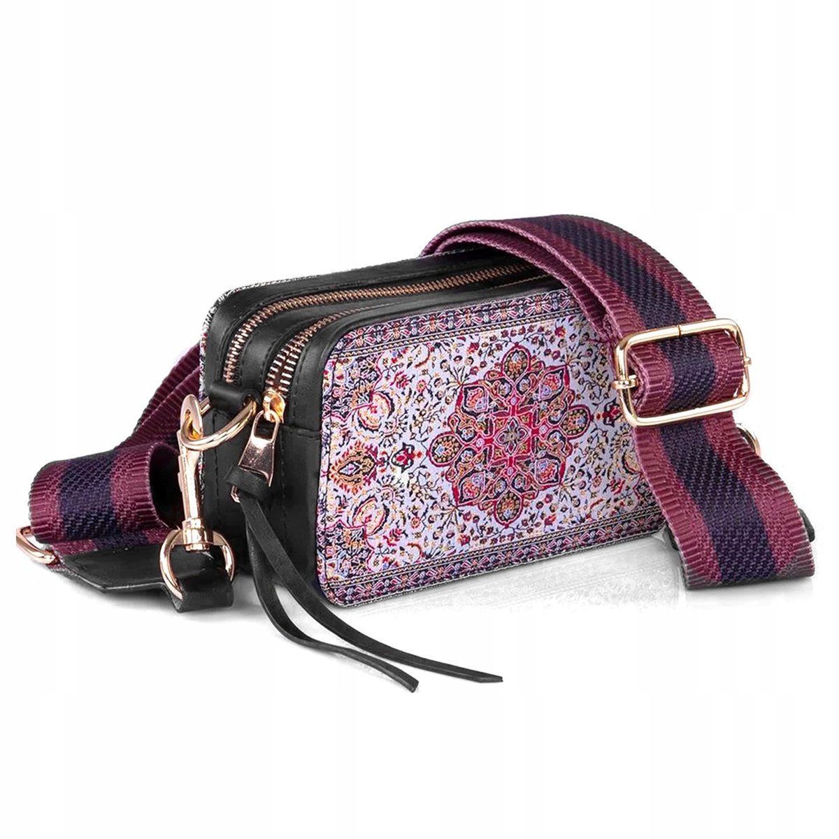 Torebka Damska Mała Na Ramię Crossbody Listonoszka Ekoskóra Orientalny Wzór