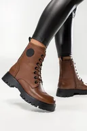 Botki damskie - Brązowe botki skórzane damskie Sergio Leone z ozdobą na cholewce sznurowane TR710-S-CA - miniaturka - grafika 1