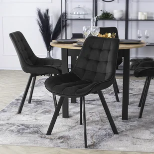 Zestaw 4x Krzesło Tapicerowane do Salonu RICK Czarne Welurowe Nowoczesne Loft - Krzesła - miniaturka - grafika 1
