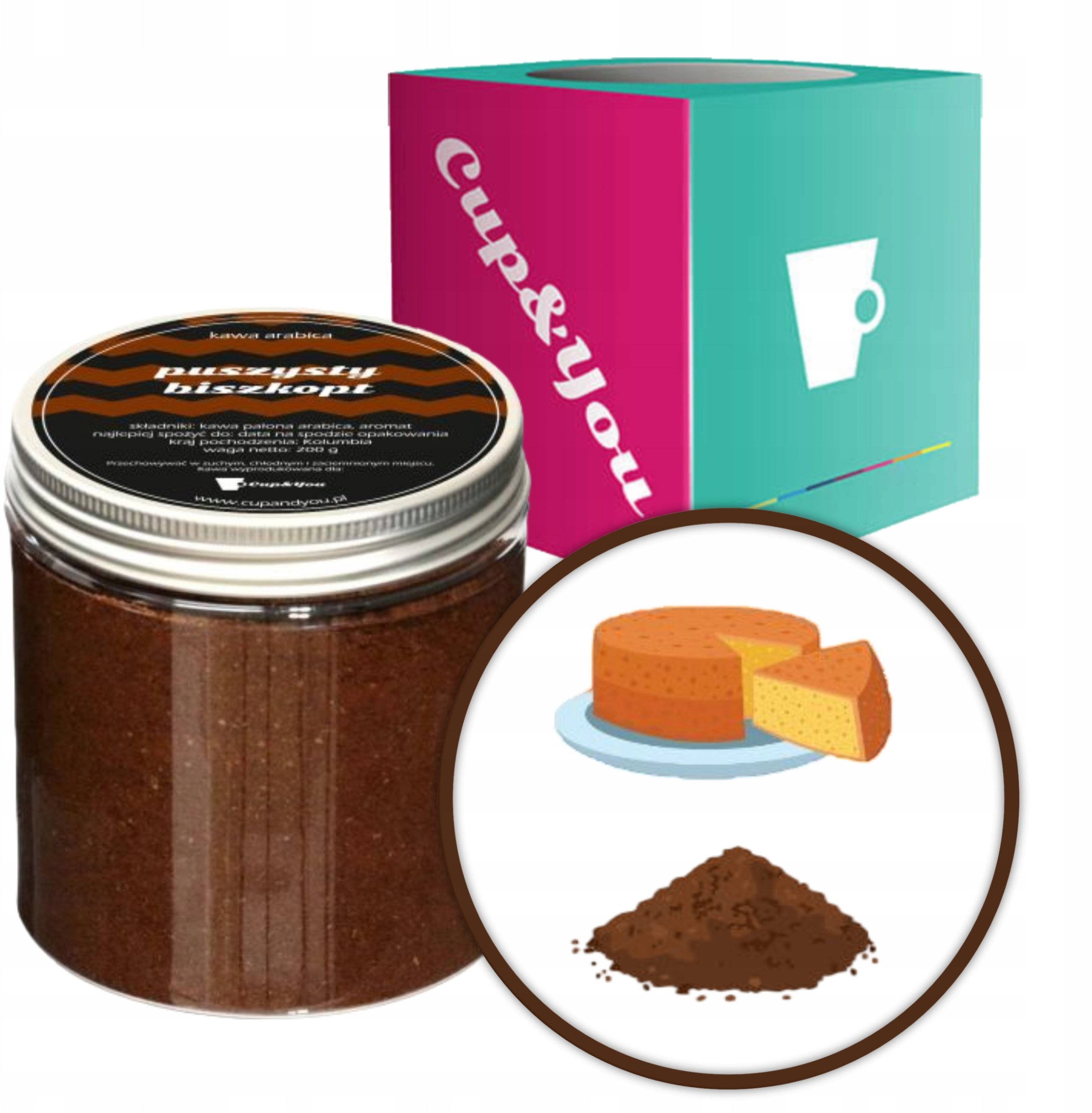 Kawa aromatyzowana świeżo MIELONA PUSZYSTY BISZKOPT ARABICA Cup&You 200g na prezent upominek dla kobiety mężczyzny faceta mamy taty żony męża