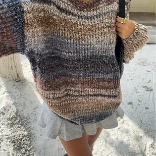 TEMU Sweter Damski - Miękka Bluza na Jesień/Zimę, Brązowy/Beż/Czarny/Szary/Biały/Turkusowy, Codzienna i Formalna Stylizacja, Kolorowe Gradientowe - Bluzy damskie - miniaturka - grafika 1