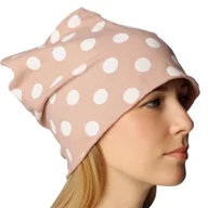 Czapki damskie - Czapka damska Beanie włoska cienka smerfetka brudny róż w białe grochy - miniaturka - grafika 1