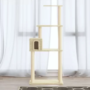 vidaXL Drapak dla kota ze słupkami sizalowymi kremowy 147 cm 171476 - Drapaki dla kotów - miniaturka - grafika 1