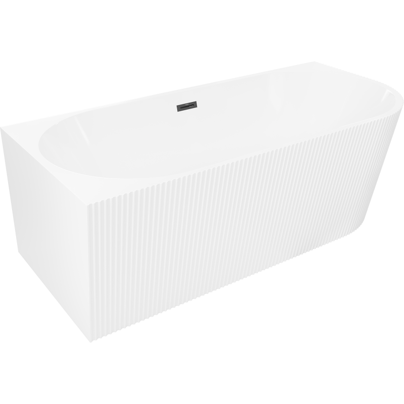 Mexen Silo wanna wolnostojąca narożna lewa ryflowana 150 x 75 cm, biała, przelew czarny - 52891507500L-70