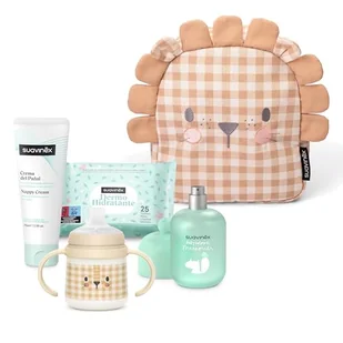 Suavinex, Plecak do przedszkola dla niemowląt, kosz - prezent dla dziecka z: Baby Cologne Memories 100 ml + Pielucha śmietanka 75 ml + opakowanie 25 chusteczek nawilżających + kubek do nauki, beżowy - Plecaki - miniaturka - grafika 1
