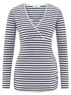 Bluzki damskie - Damska bluzka z długim rękawem w paski jasnoszara Bellybutton Maternity, r.XL - miniaturka - grafika 1