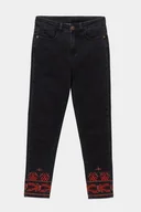 Spodnie damskie - Damskie spodnie DESIGUAL Skinny Denim Calipso z haftami, czarne, rozm. 24 - miniaturka - grafika 1