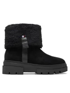 Botki damskie - Tommy Hilfiger Botki Faux Fur Suede Roll-Down Boot FW0FW08158 Czarny - miniaturka - grafika 1
