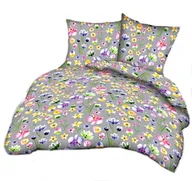 Pościel - pościel bawełna deLUX 200x200 + 2 poszewki B 293-1 kwiaty malowane na szary - miniaturka - grafika 1