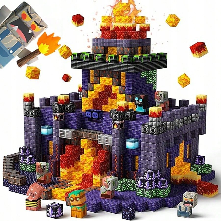 KLOCKI MAGNETYCZNE KOSTKI MINECRAFT NETHER STEM 300 SZT DUŻY ZESTAW KOMUNIA