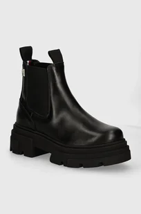 Tommy Hilfiger sztyblety COMBAT LEATHER LOW CHELSEA damskie kolor czarny na platformie FW0FW08089 - Botki damskie - miniaturka - grafika 1