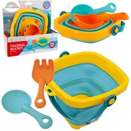 Zabawki do piasku - zestaw do piasku miekkie wiaderko silikonowe składany ogrodowy grabki łopatka - miniaturka - grafika 1