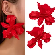 Kolczyki - CZERWONE żywe kolczyki kwiaty duże mat METALOWE efektowna biżuteria wesele - miniaturka - grafika 1