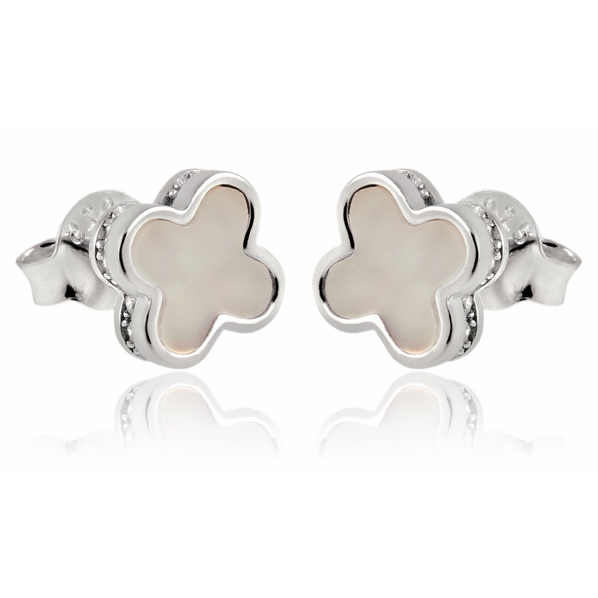 Kolczyki srebrne 925 koniczynki Masa perłowa i cyrkonie w luksusowej oprawie 1,4g