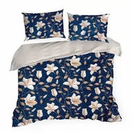 Pościel - Eurofirany Pościel satynowa 140x200 Nika 48 granatowa liście - miniaturka - grafika 1