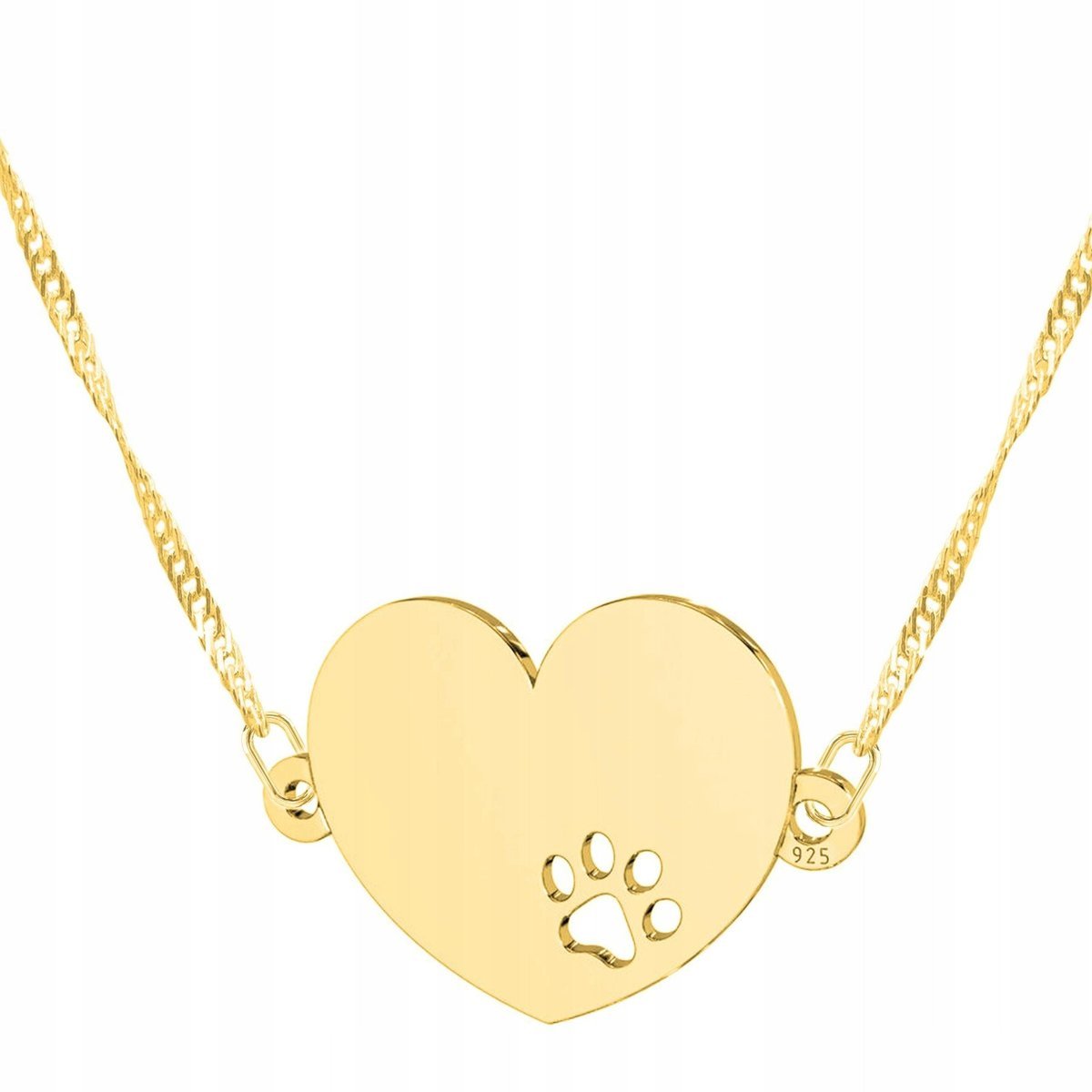 Złoty Naszyjnik Odcisk z Sercem Łapka Psa Kota Łapa Pies Kot Dog SREBRO 925