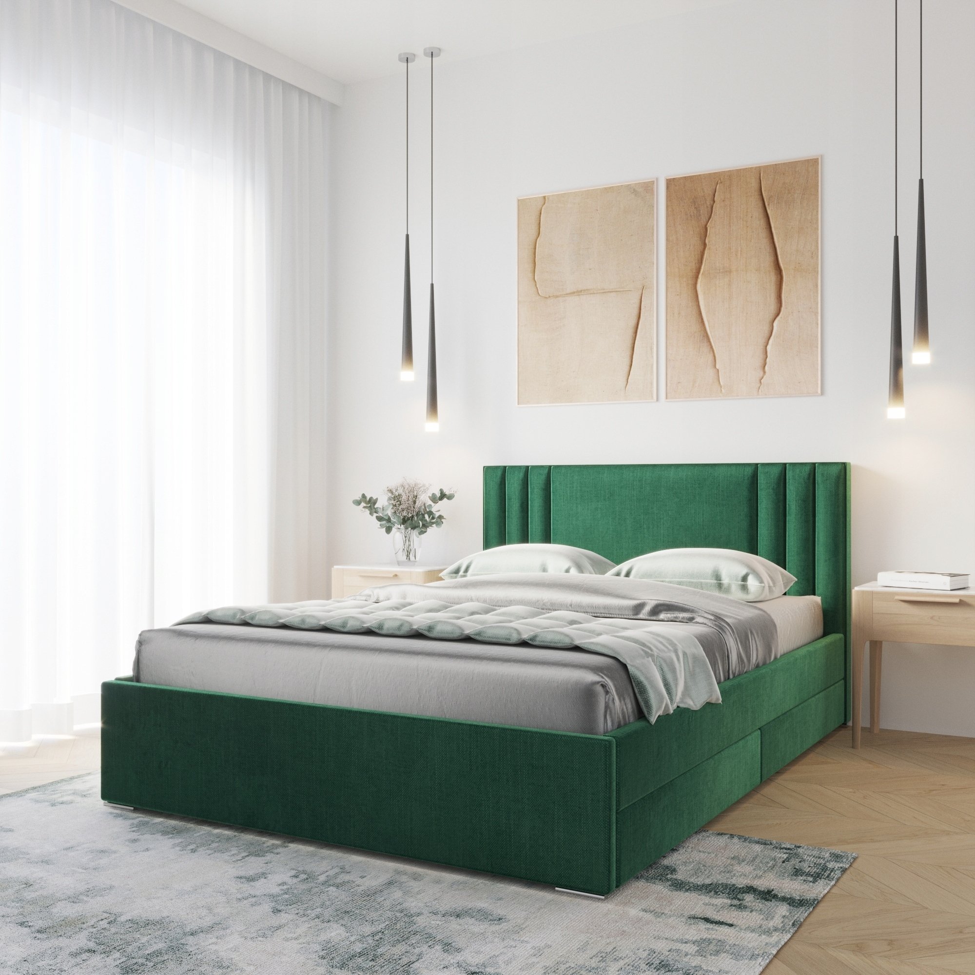 Łóżko tapicerowane z czterema szufladami + stelaż 180x200 zieleń butelkowa