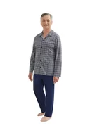Piżamy damskie - PIŻAMA MĘSKA 2XL DŁUGI RĘKAW SPODNIE ROZPINANA ELEGANCKA BAWEŁNIANA GRANATOWA W KRATKĘ 4 - miniaturka - grafika 1