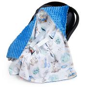 Otulacze - Babyboom kocyk otulacz minky i bawełna do fotelika nosidełka z kapturem Jeżyk i przyjaciele/niebieski - miniaturka - grafika 1