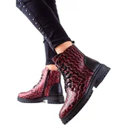 Botki damskie - Goodin Modne workery z printem czerwone - miniaturka - grafika 1