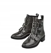 Botki damskie - Pepe Jeans Damskie Botki Skórzane Srebrne z Zapięciami 38 Awe - miniaturka - grafika 1
