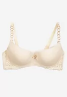 Biustonosze - Jasnobeżowy Biustonosz Typu Full Cup z Koronką i Usztywnionymi Miseczkami Luetta - miniaturka - grafika 1