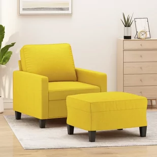 Fotel z podnóżkiem, jasnożółty, 60 cm, tkanina Lumarko! - Sofy i kanapy - miniaturka - grafika 1