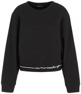 Swetry damskie - Armani Exchange Damski sweter z wiązanym paskiem, kontrastowa linia logo, okrągły dekolt, czarny, XL - miniaturka - grafika 1
