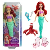 Figurki dla dzieci - Disney Księżniczki Lalka Syrenka Arielka + Krab Sebastian + akcesoria HLW35 - miniaturka - grafika 1