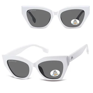 Damskie okulary przeciwsłoneczne kocie z polaryzacją MP55D białe - Okulary korekcyjne, oprawki, szkła - miniaturka - grafika 1