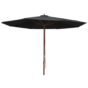 vidaXL Parasol ogrodowy na drewnianym słupku, 350 cm, czarny vidaXL - Parasole ogrodowe - miniaturka - grafika 1