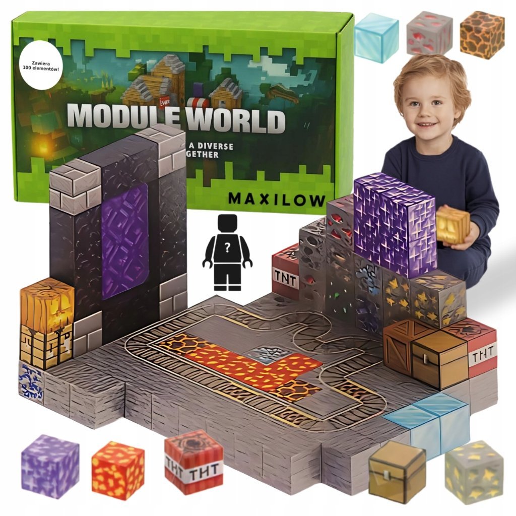 KLOCKI MAGNETYCZNE 100 elementów + 3 ludziki