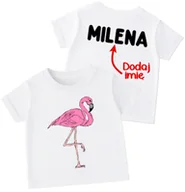 Koszulki dla dziewczynek - Koszulka z flamingiem dla dziewczynki i imieniem na plecach - miniaturka - grafika 1